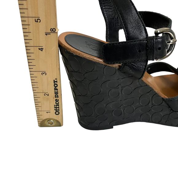 Coach Womens Elize Black Leather Signature Wedge Open Toe Strap Sandals Size 7M - Picture 12 of 13